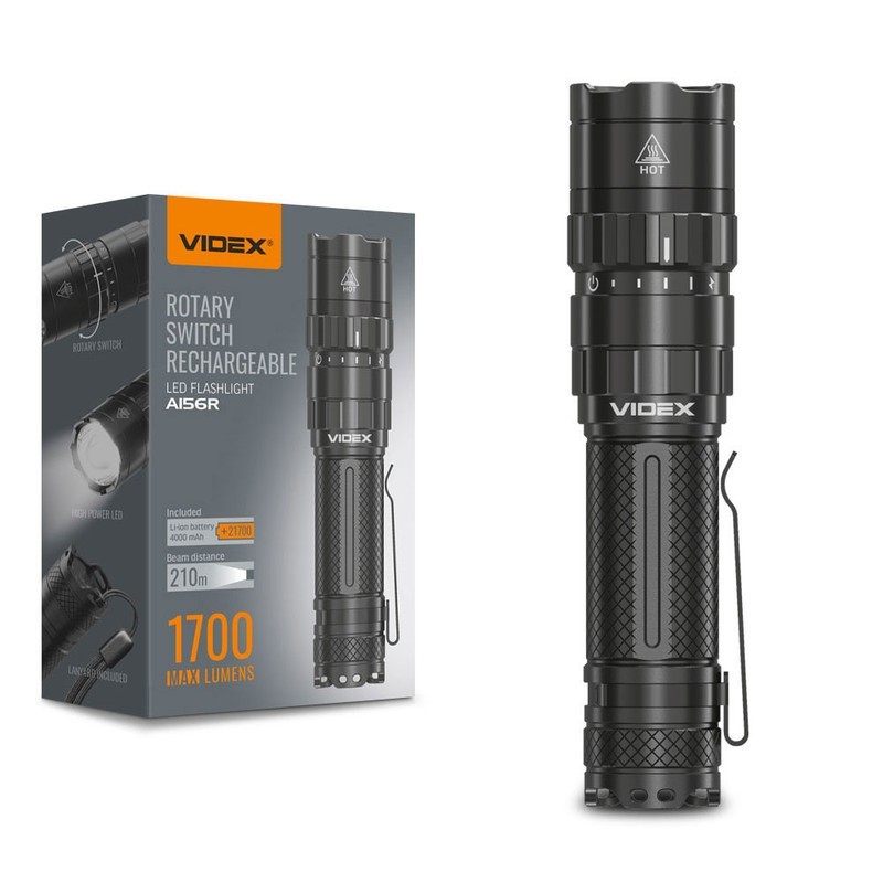 VIDEX Επαναφορτιζόμενος Φακός Χειρός 1700LM IP68
