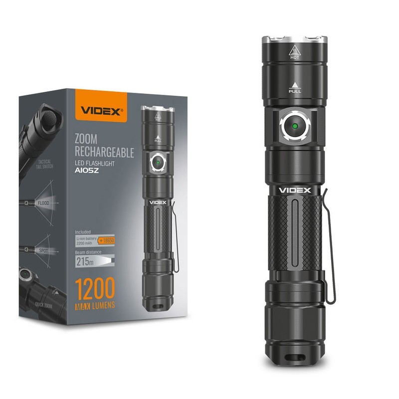 VIDEX Επαναφορτιζόμενος Φακός Χειρός 1200LM IP44
