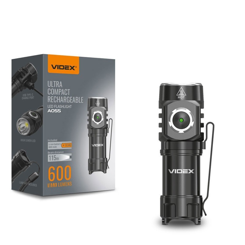 VIDEX Επαναφορτιζόμενος Φακός Χειρός 600LM IP68